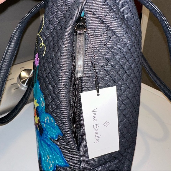 NWT - Vera Bradley Embroidered Denim Navy Small Tote - Picture 9 of 10